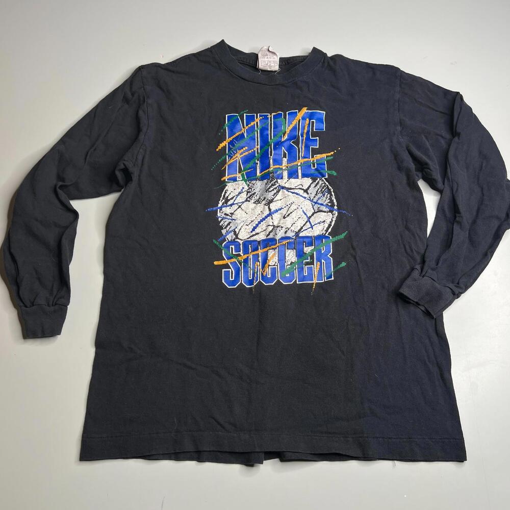 Vintage‎ Nike Soccer Kids Long Sleeve T-Shirt USA Made Youth L 14-16 Black